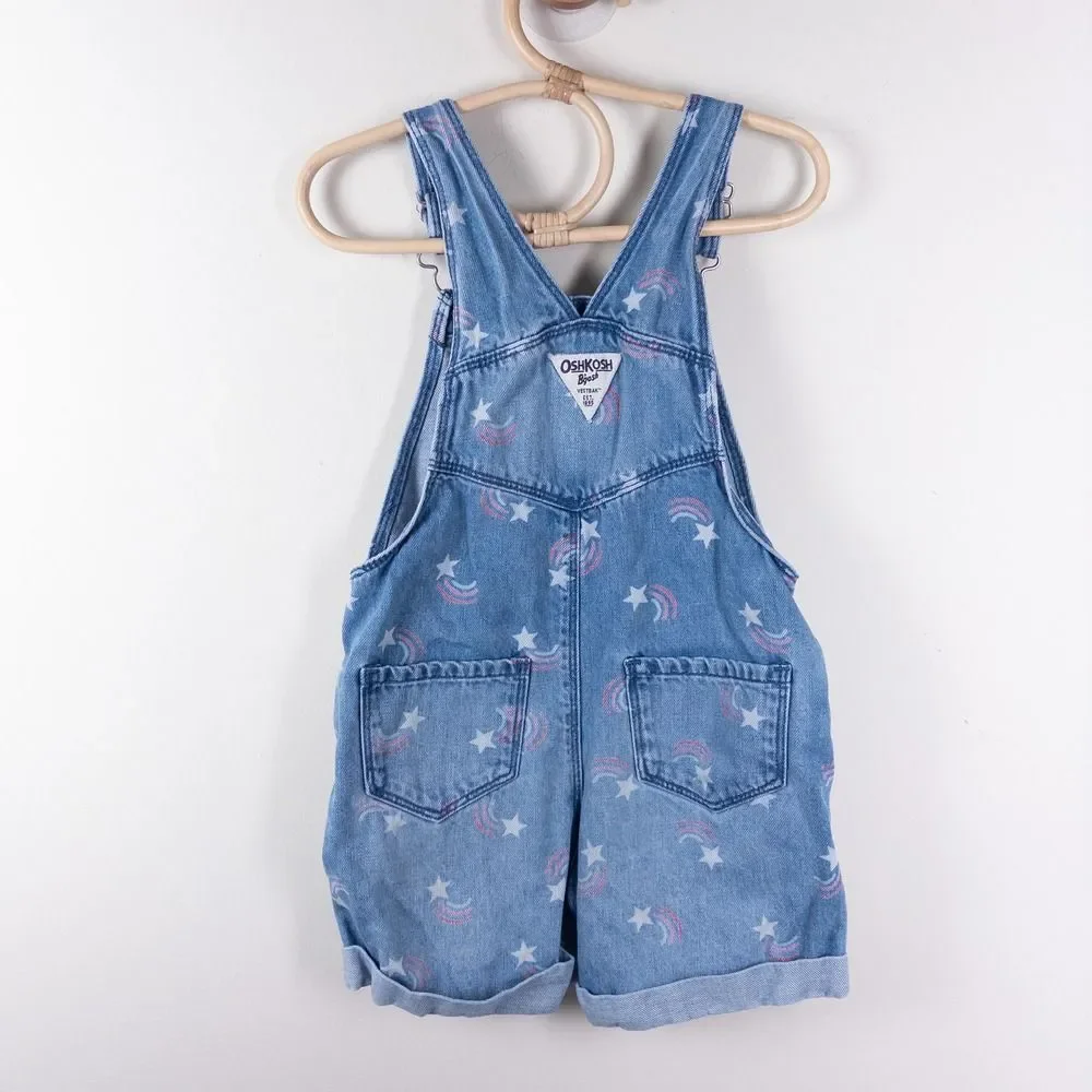 OshKosh B'Gosh Star Spangled Shortalls Overalls Denim Blue Girls‎ 4T